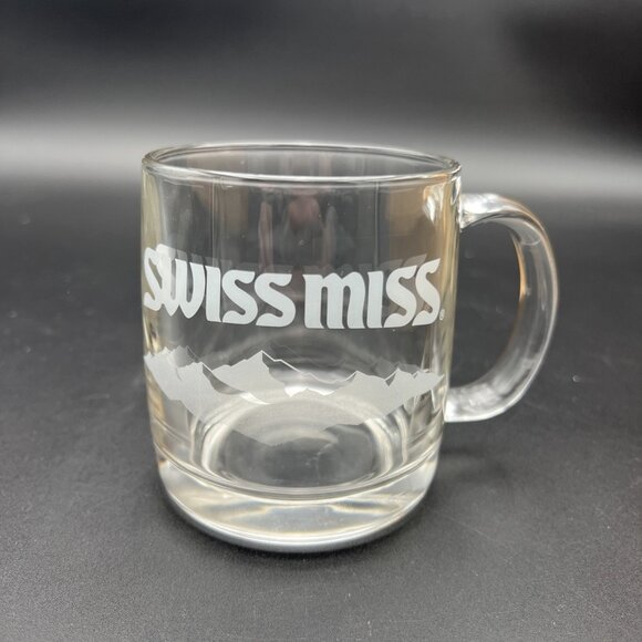 Vintage Swiss Miss Thick Clear Hot Chocolate Promo Heavy Glass Mug Cup Etched - Picture 1 of 8